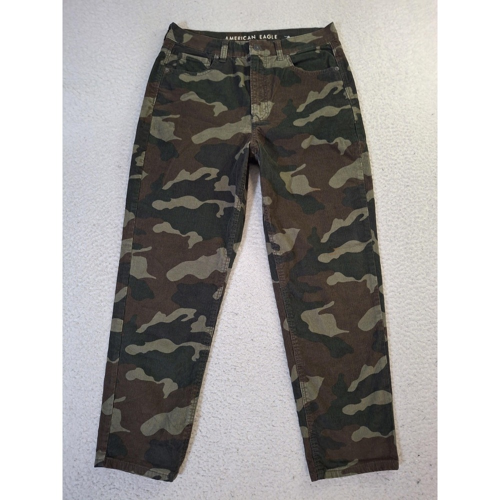 American‎ Eagle Jeans Womens 8 Short Camo Corduroy Mom Jean High Rise Green